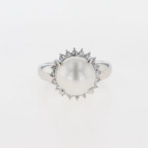 パール デザインリング プラチナ 指輪 真珠 リング 13号 Pt900 パール ダイヤモンド レディース 中古  ラッピング可