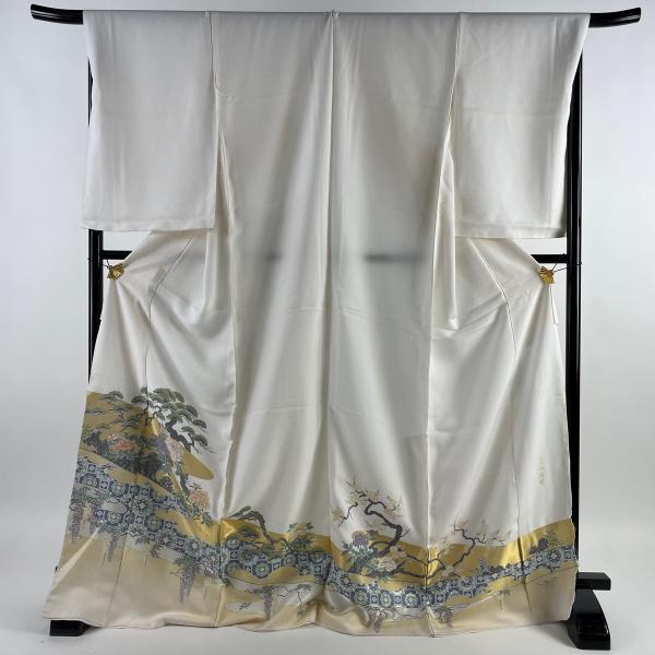 色留袖 身丈177cm 裄丈68cm 未仕立て 仮絵羽 松 牡丹 金銀糸 クリーム 正絹 美品 秀品...