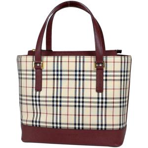 バーバリー BURBERRY チェック柄 ハンドバッグ ノバチェック ハンドバッグ キャンバス ベージュ レッド レディース 中古｜kaipre