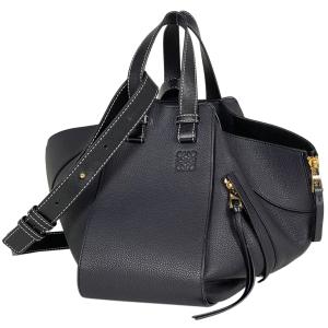 ロエベ LOEWE ハンモック バッグ スモール アナグラム 2WAY ショルダーバッグ ハンドバッグ レザー ブラック レディース 中古