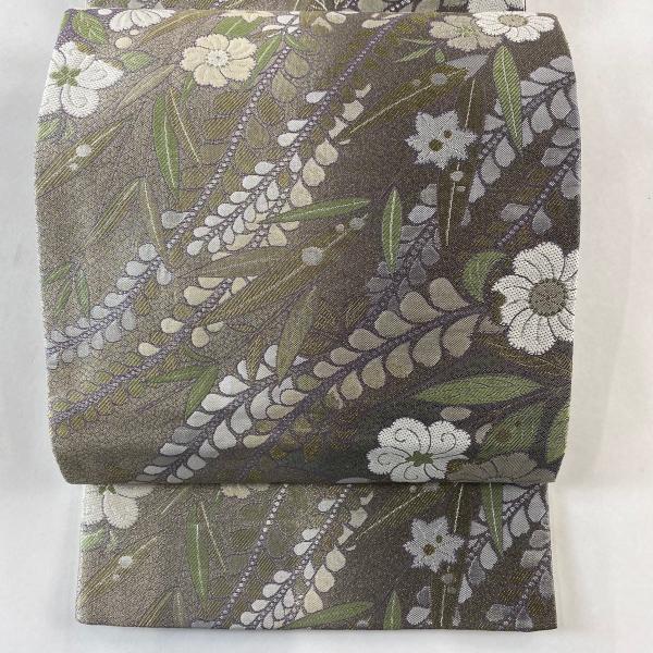 袋帯 美品 秀品 辻が花柄 金糸 箔 灰紫 六通 正絹 中古