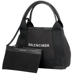 バレンシアガ BALENCIAGA ネイビーカバス XS 手提げ ２WAY 斜め掛け ハンドバッグ キャンバス ブラック レディース 中古