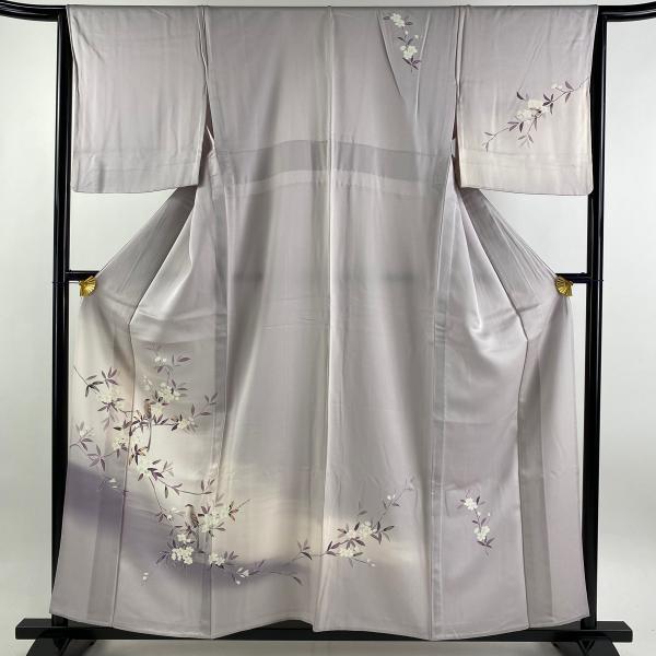 訪問着 身丈156.5cm 裄丈63cm S 単衣 桜 鳥 ぼかし 薄紫 正絹 秀品 中古