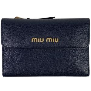 ミュウ ミュウ Miu Miu ロゴ 三つ折り 財布 札入れ 小銭入れ 三つ折り財布 レザー ネイビー レディース 中古  ラッピング可｜リユースセレクトショップバイセル Yahoo!店