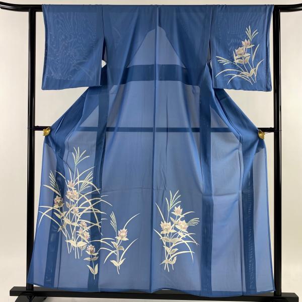 付下げ 身丈157cm 裄丈62cm S 薄物 絽 草花 水色 正絹 名品 中古