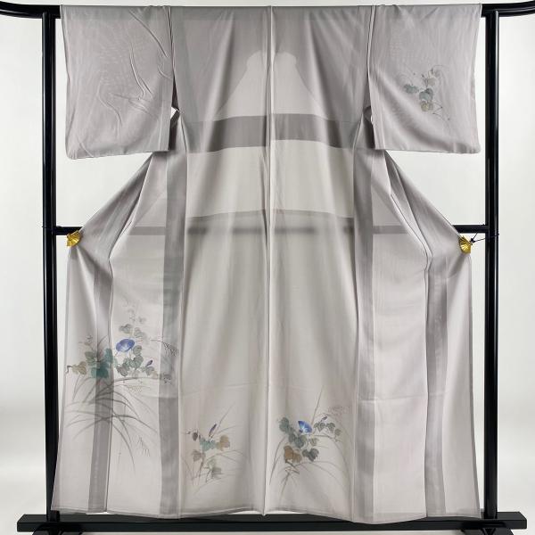 付下げ 身丈156cm 裄丈62cm S 薄物 絽 朝顔 薄紫 正絹 美品 秀品 中古