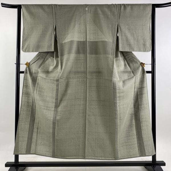 色無地 身丈154cm 裄丈62.5cm S 単衣 灰緑 正絹 秀品 一つ紋 中古
