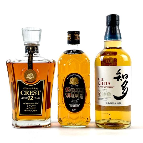 東京都内限定発送 3本 サントリー SUNTORY クレスト 12年 黒角 知多 シングルグレーン ...