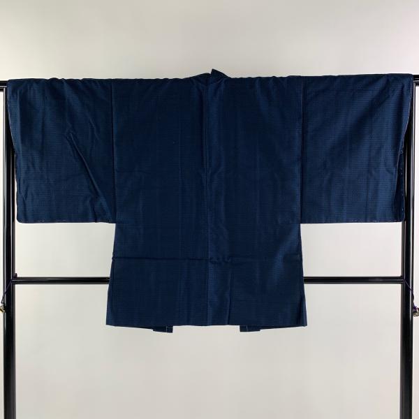 男着物 身丈82cm 裄丈66.5cm L 羽織 幾何学 紺色 正絹 美品 優品 中古