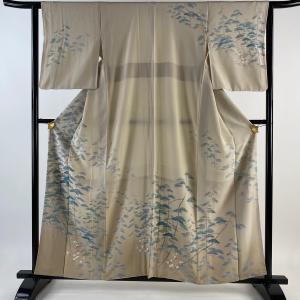 訪問着 身丈158cm 裄丈61cm S 袷 落款あり 笠松 枝梅 ぼかし ベージュ 正絹 名品 中古｜kaipre