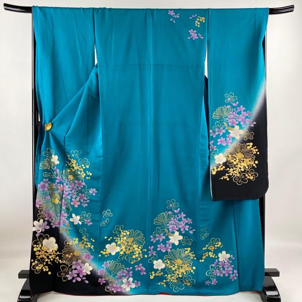 振袖 身丈169.5cm 裄丈68.5cm L 袷 桜 梅 金糸 金彩 青緑 正絹 美品 名品 中古