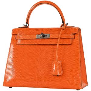 エルメス HERMES ケリー 25 外縫い 2WAY ショルダーバッグ ハンドバッグ リザード オレンジ □I レディース 中古｜kaipre