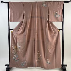 付下げ 身丈164cm 裄丈66cm M 袷 草花 ぼかし ピンク 正絹 美品 秀品 中古｜kaipre