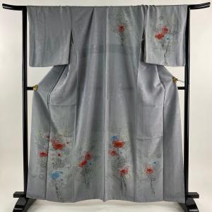 付下げ 身丈162cm 裄丈67cm M 袷 枝梅 枝花 灰色 正絹 秀品 中古｜kaipre