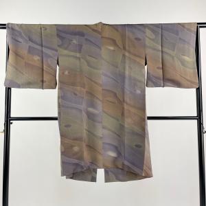 道中着 身丈95cm 裄丈66.5cm M 和装コート 幾何学 灰緑 正絹 名品 中古  