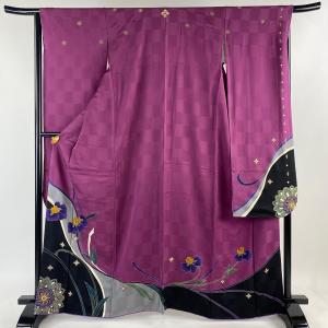 振袖 身丈165cm 裄丈66.5cm M 袷 千地泰弘 落款あり 草花 華文 