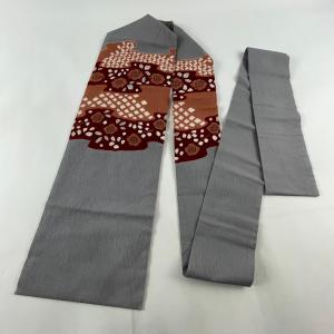 名古屋帯 秀品 草花 霞 灰色 正絹 中古 在庫一掃の詳細画像4