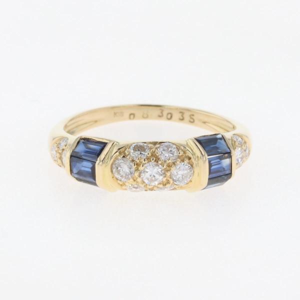 サファイア デザインリング YG イエローゴールド 指輪 メレダイヤ リング 8.5号 K18 サフ...