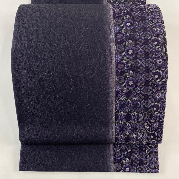 美品 袋帯 秀品 やまと 草花 紫 六通 正絹 中古