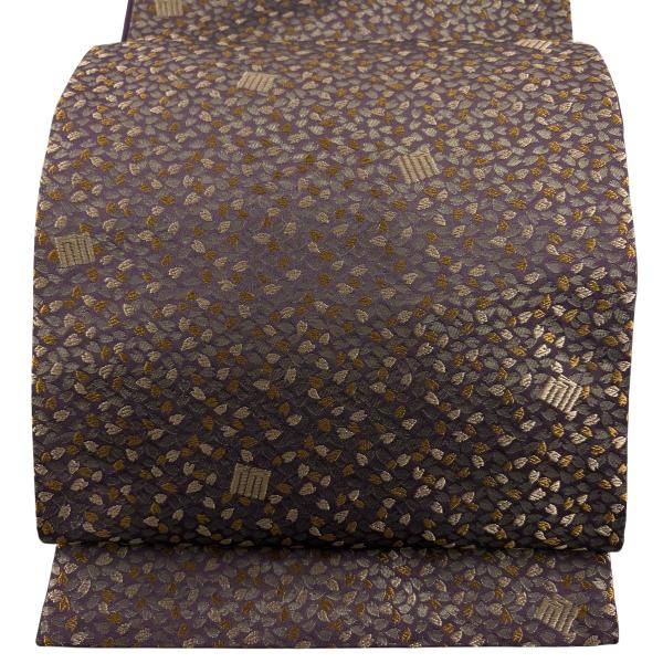 美品 袋名古屋帯 秀品 撫松庵 源氏香 花びら 箔 濃紫 化繊 中古