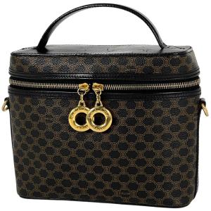 セリーヌ CELINE マカダム柄 バニティバッグ サークルロゴ メイク 化粧ポーチ コーティングキャンバス ブラック ブラウン レディース 中古