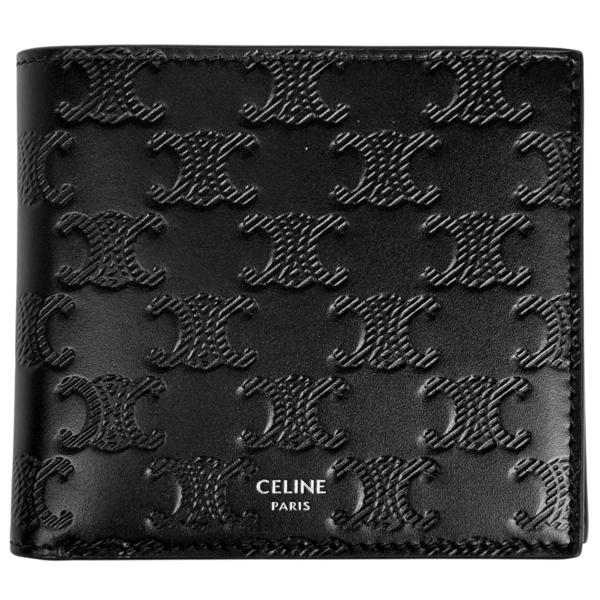 セリーヌ CELINE トリオンフ 二つ折り財布 ロゴ 二つ折り財布 レザー ブラック メンズ 中古