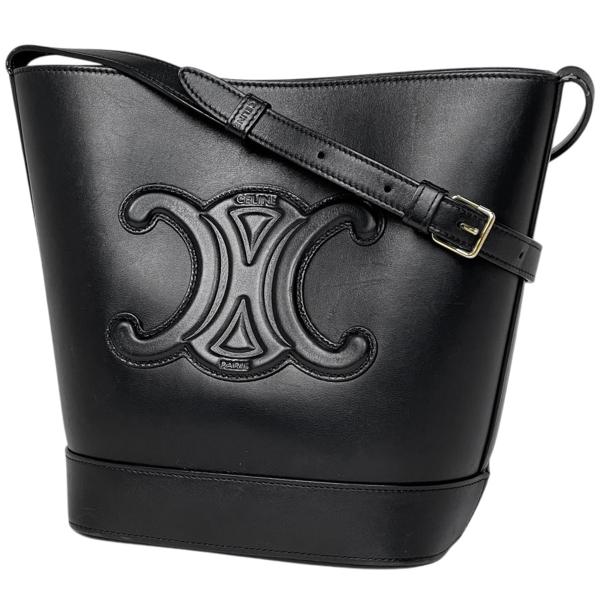 セリーヌ CELINE スモール バケット キュイル トリオンフ ショルダーバッグ レザー ブラック...