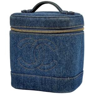 シャネル CHANEL ココマーク バニティバッグ 化粧ポーチ デニム ブルー レディース 中古
