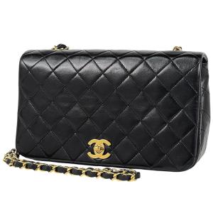 シャネル CHANEL マトラッセ シングルフラップ チェーン ショルダーバッグ ココマーク フルフラップ レザー ブラック A03568 レディース 中古