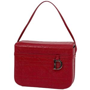 クリスチャンディオール Christian Dior カナージュ バニティバッグ ロゴ ハンドバッグ 化粧ポーチ レザー レッド レディース 中古