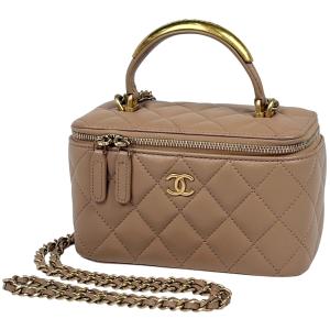 シャネル CHANEL ココマーク バニティバッグ ショルダーバッグ 化粧ポーチ レザー ベージュ AP2199 レディース 中古