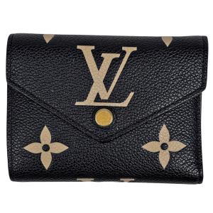 ルイ・ヴィトン Louis Vuitton ポルトフォイユ ヴィクトリーヌ バイカラー 三つ折り財布 モノグラムアンプラント ノワール ベージュ M80968 レディース 中古