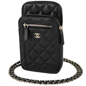 シャネル CHANEL ココマーク チェーン ショルダーバッグ マトラッセ フォンケース キャビアスキン ブラック AP4434 レディース 中古