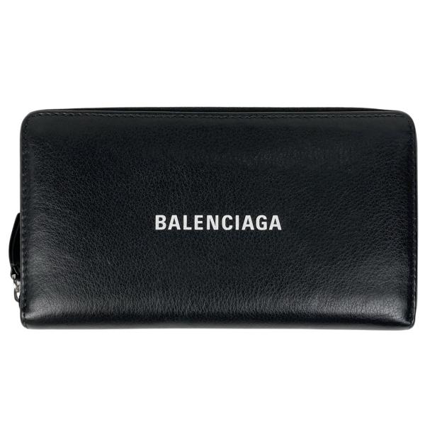 バレンシアガ BALENCIAGA ロゴ 長財布 レザー ブラック 551935 レディース 中古