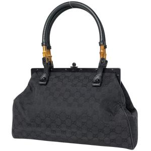 グッチ GUCCI バンブー ハンドバッグ GG柄 がま口 GGキャンバス ブラック 111754 レディース 中古