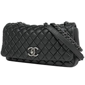 シャネル CHANEL ココマーク チェーン ショルダーバッグ マトラッセ レザー ブラック レディース 中古