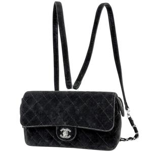シャネル CHANEL ココマーク チェーン リュックサック マトラッセ バックパック デイパック リュック ベロア ブラック レディース 中古