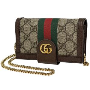 グッチ GUCCI オフィディア GG チェーン スマホケース iPhone7/8 携帯電話ケース コーティングキャンバス レザー ブラウン 523163 レディース 中古