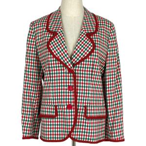 イヴ・サンローラン YVES SAINT LAURENT ギンガムチェック ジャケット アウター 毛 レッド グリーン レディース 中古 在庫一掃