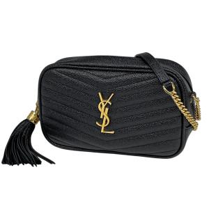 イヴ・サンローラン YVES SAINT LAURENT ルー ミニバッグ フリンジ レザー ブラック 612579 レディース 中古