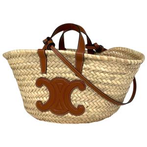 セリーヌ CELINE クラシック パニエ トートバッグ かごバッグ 2WAY ラフィア ナチュラル ブラウン レディース 中古