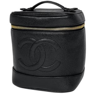 シャネル CHANEL ココマーク バニティバッグ 化粧ポーチ メイク キャビアスキン ブラック A01998 レディース 中古
