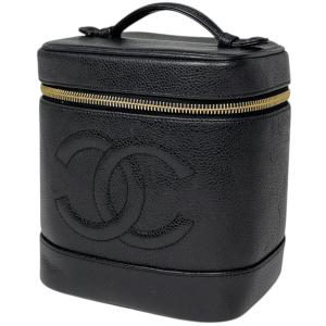 シャネル CHANEL ココマーク バニティバッグ 化粧ポーチ コスメ キャビアスキン ブラック A01998 レディース 中古