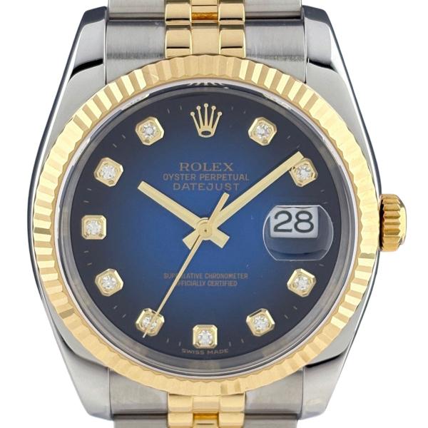 OH済 保証書 ロレックス ROLEX デイトジャスト 10Pダイヤ ブルーグラデーション 1162...