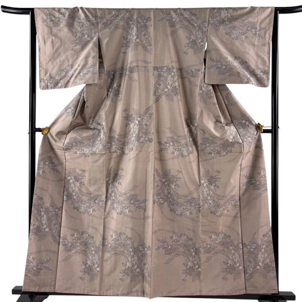 美品 紬 身丈161cm 裄丈64cm M 袷 鬘帯 菊 薄小豆 正絹 優品 中古