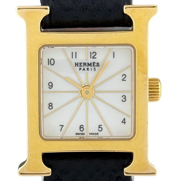 エルメス HERMES Hウォッチ HH1.101 腕時計 SS GP レザー クォーツ ホワイト ...