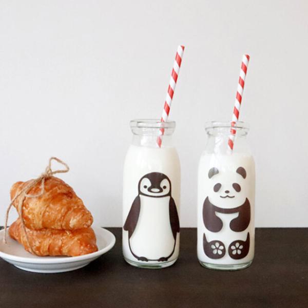 冷感ミルクボトル 牛乳スマイルグラス セット パンダ ペンギン / 丸モ高木陶器