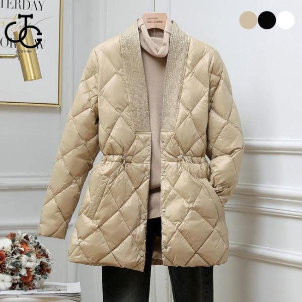 ダウンコート レディース ダウンジャケット ノーカラー 軽薄 アウター 冬 キルティングコート ダウ...