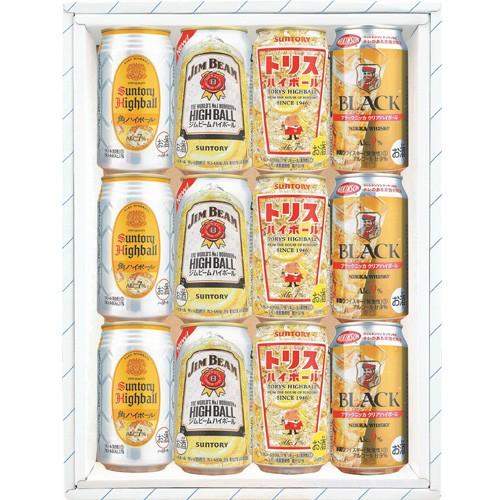 送料無料 ハイボール缶飲み比べ4種ギフトセット 350ml×12缶 角 ジムビーム トリス ブラック...