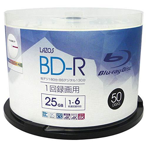 【LAZOS（ラソス） BD-R 6倍速 50枚組 スピンドルケース入 25GB 1回記録用 ホワイ...